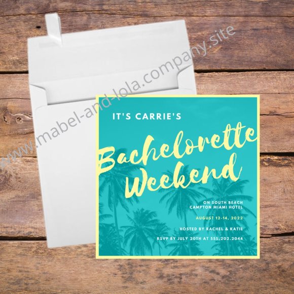 Bachelorette Party Invitations w/ Envelopes | Palm Trees Girls Weekend - Picture 1 of 2